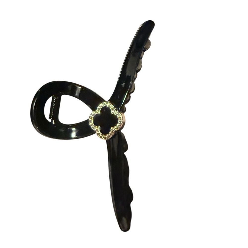 Clover Hair Clip with Rhinestone Accent 3 in package